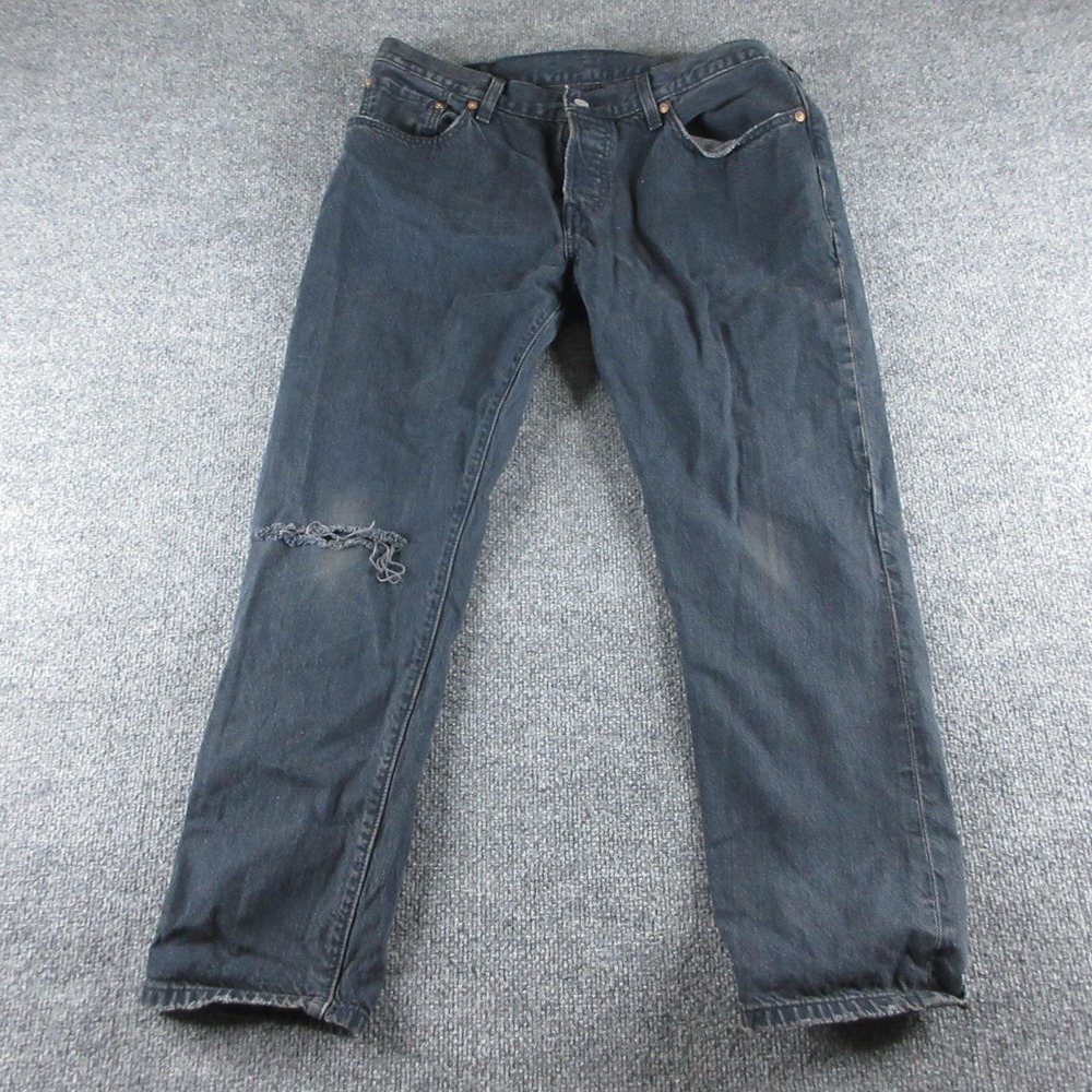 Levis 501 CT Jeans‎ Mens 31x27 Blue Regular Tapered Dark Wash Distressed Denim